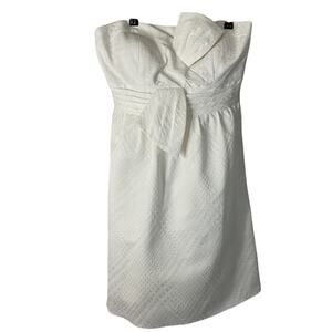 Max & Cleo White Bow Front Strapless Dress Textured Jacquard Cocktail Mini S 10